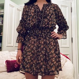 S Green and Pink Floral Zara Smocked Dress